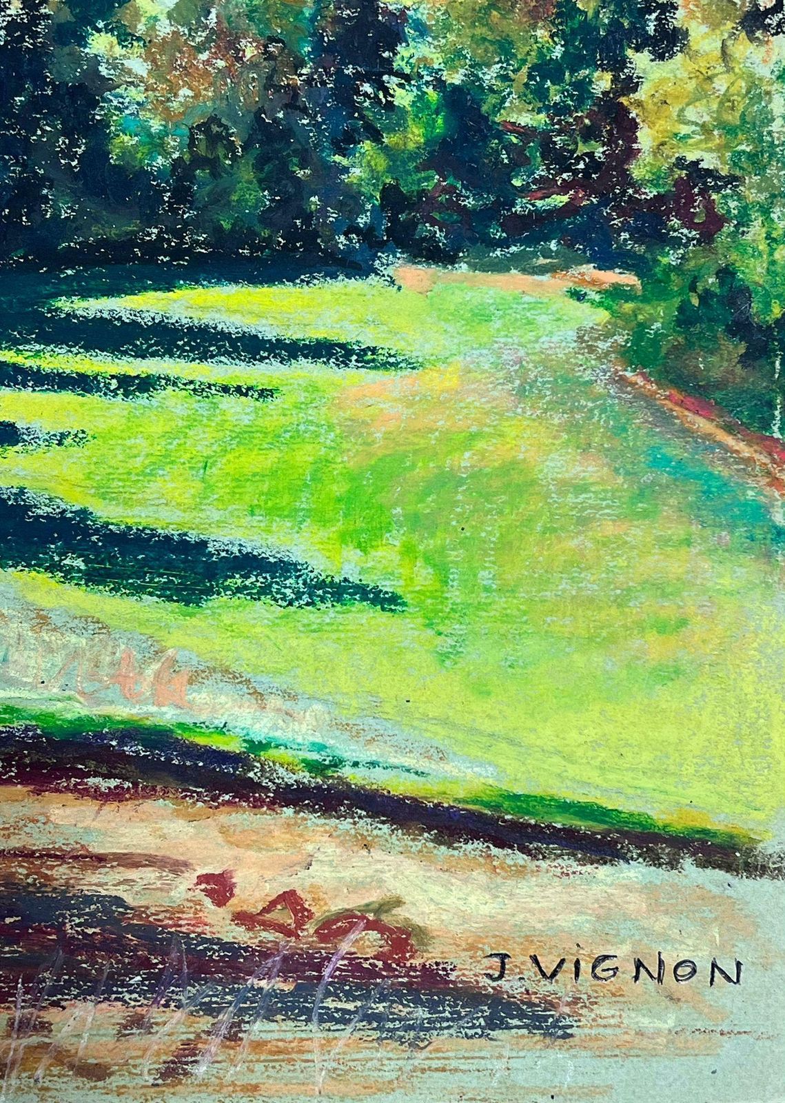 Josine Vignonlarge 1970's French Impressionist Pastel Cows Munching On Summer Green Grass1977 photo for sale