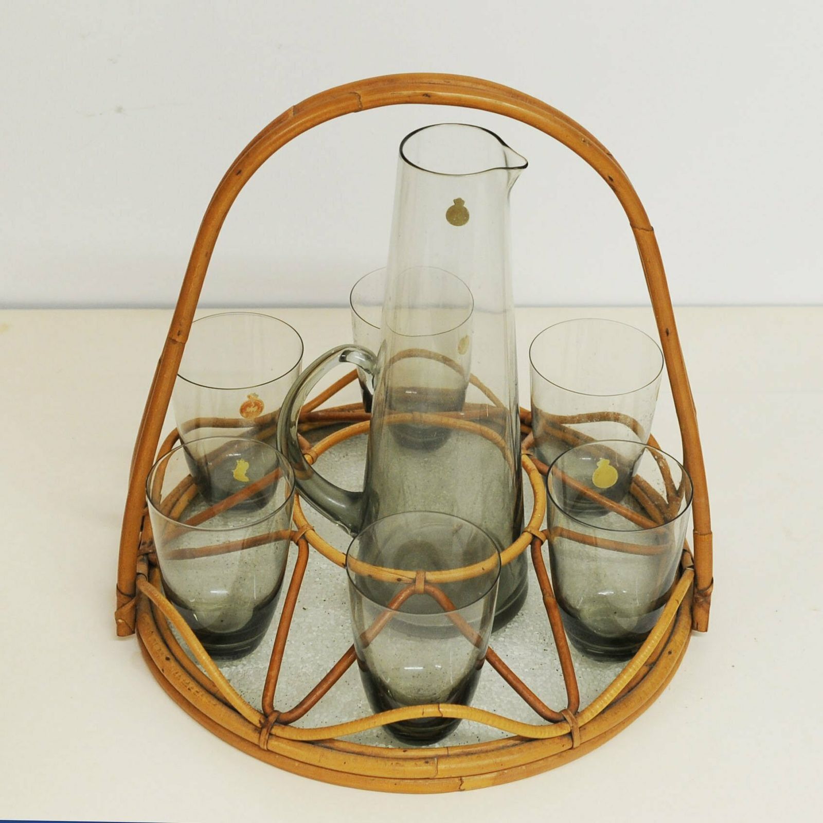 Smoke Grey Martini Glass Pitcher And Six Glass Cups By Per Lütken For Holmegaard, 1960s photo Home Decor