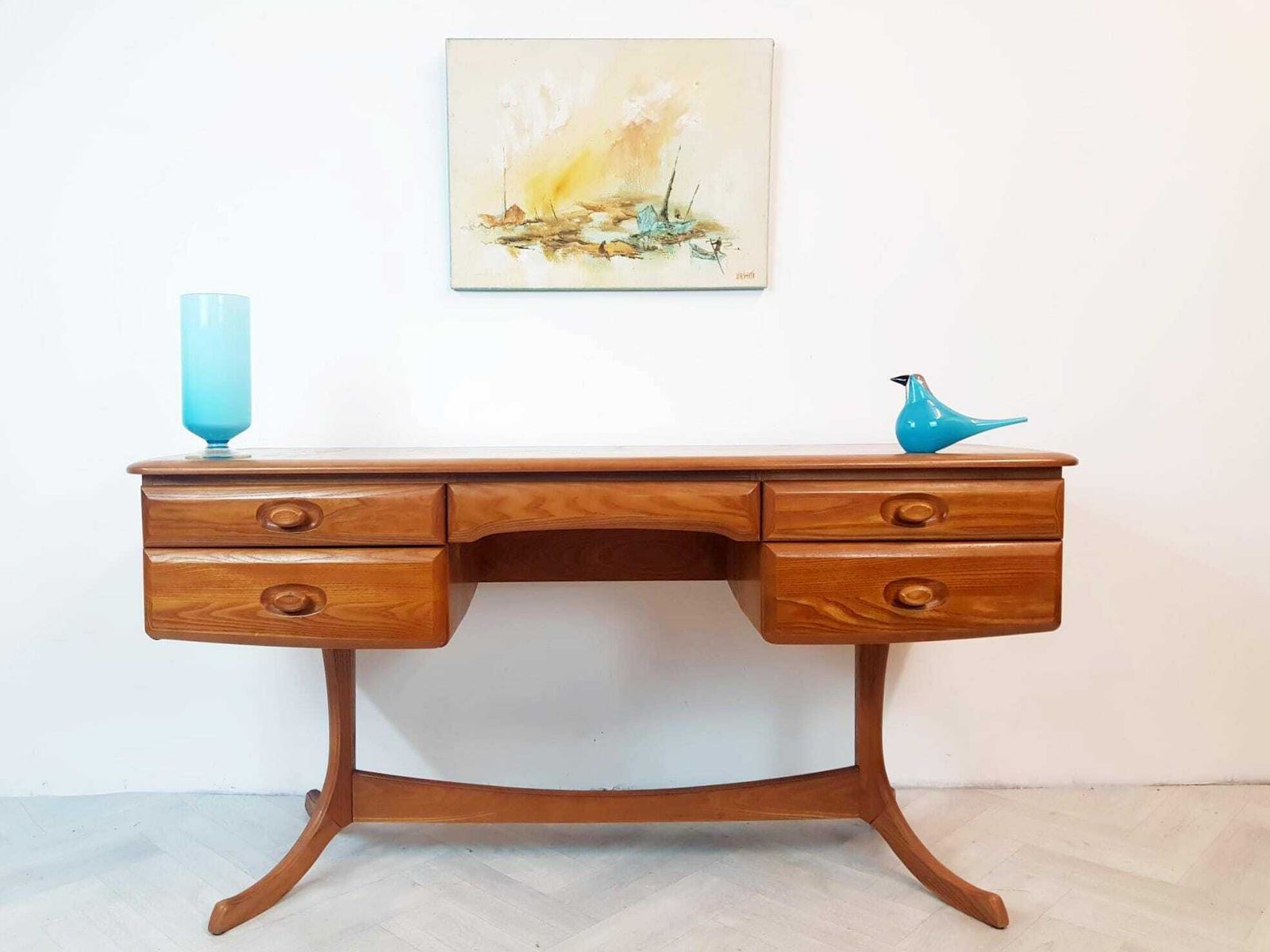 Vintage Solid Elm 1960s Mid Century Danish Design Desk Dresser Sideboard Bl293