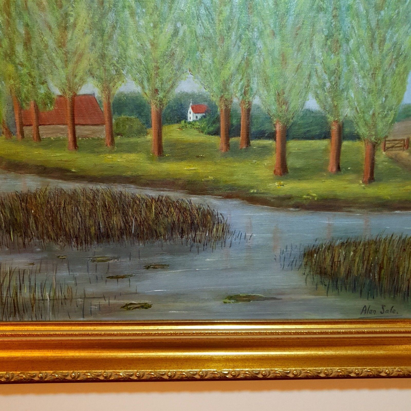 photo furniture Original Oil Painting By Alan Sale By The River At Newton Blossomville, Framed