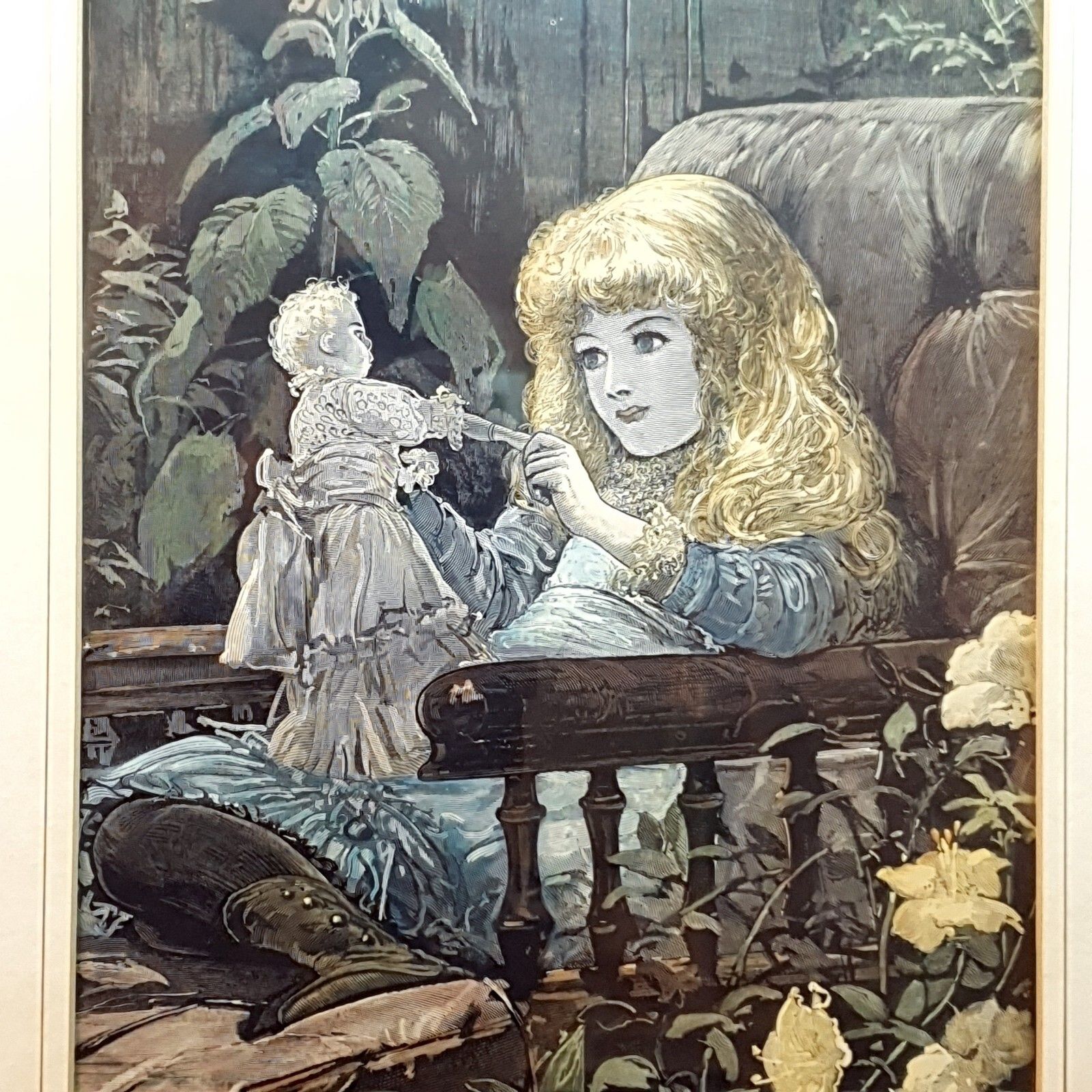 Hand Coloured Print On Hal Ludlow Print 'Dolly, Isn't Christmas Jolly? 1883 photo 99.0