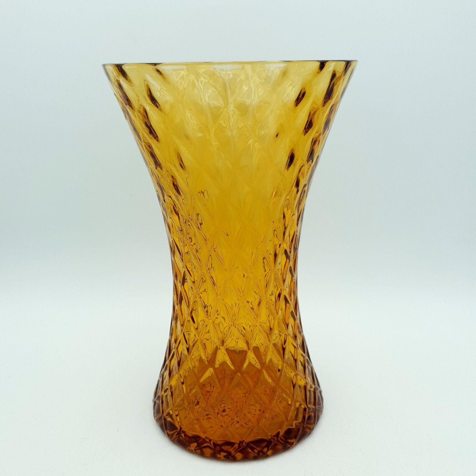Vintage Bohemia Glass Amber Diamond Cut Vase Made In Czechoslovakia, 1960s 70s photo furniture