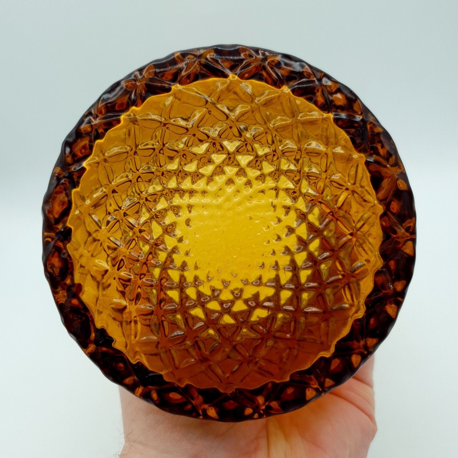 Home Decor Vintage Bohemia Glass Amber Diamond Cut Vase Made In Czechoslovakia, 1960s 70s photo