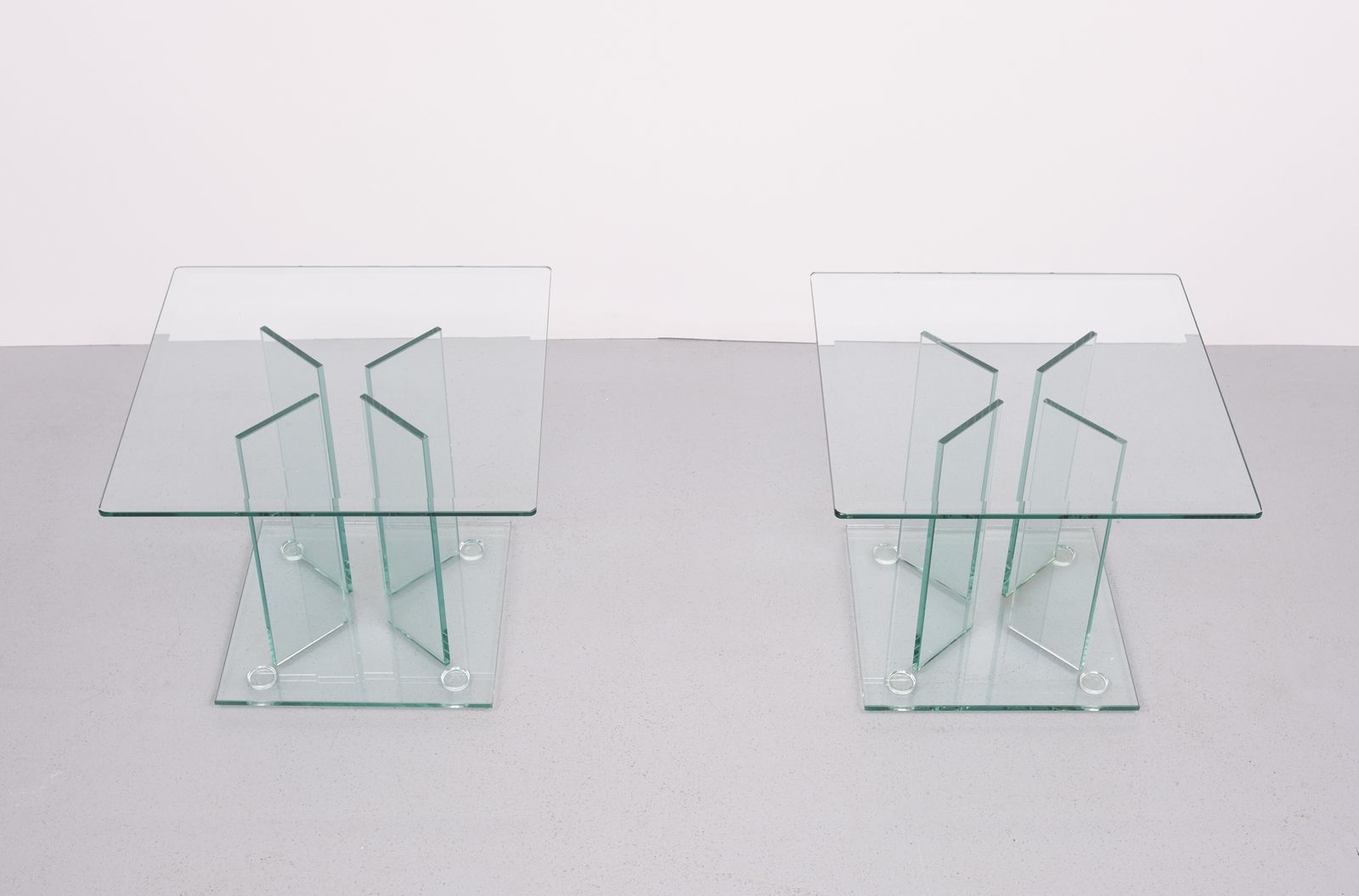 Pair Of Full Glass Side Tables , 1980s photo Furniture