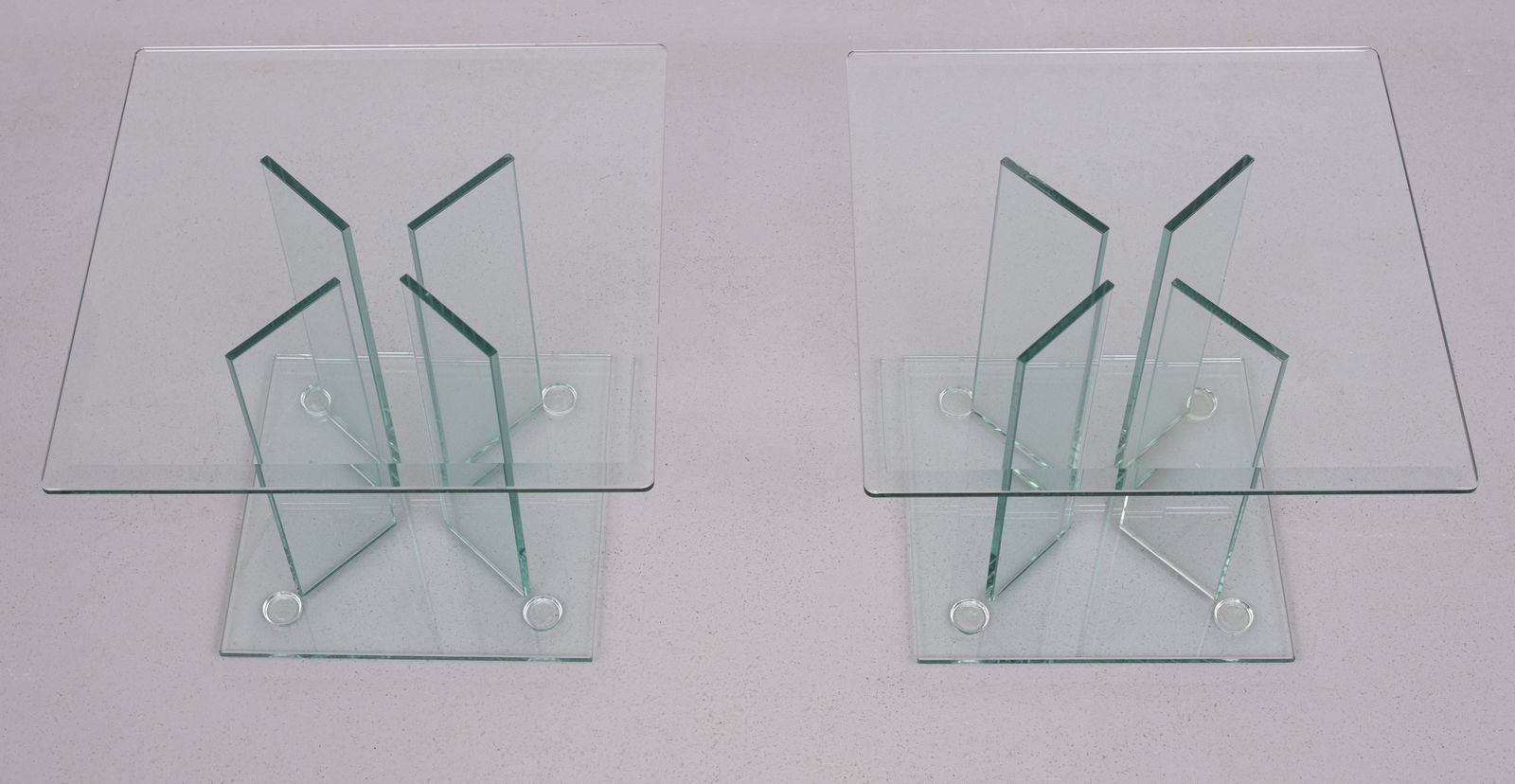 Pair Of Full Glass Side Tables , 1980s photo vinterior