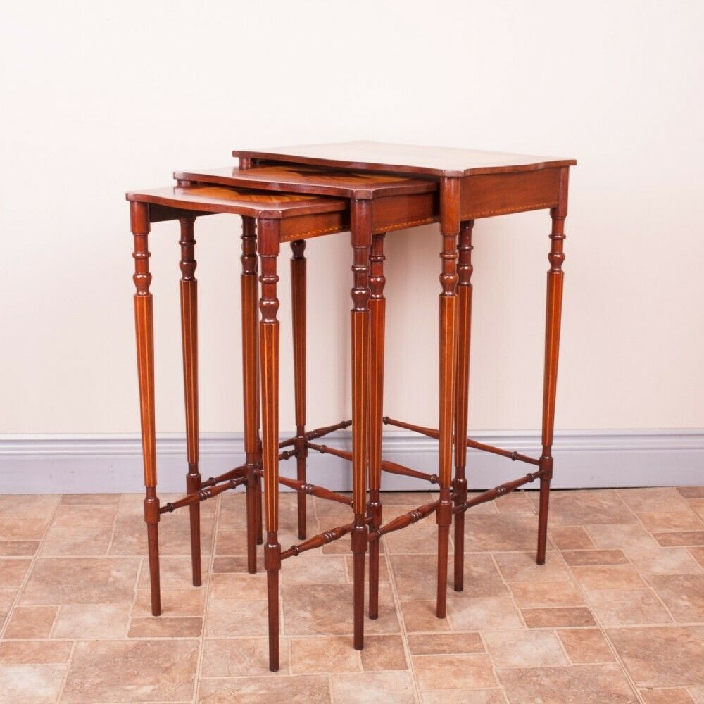 Good Quality Inlaid Mahogany Nest Of Three Tables photo for sale