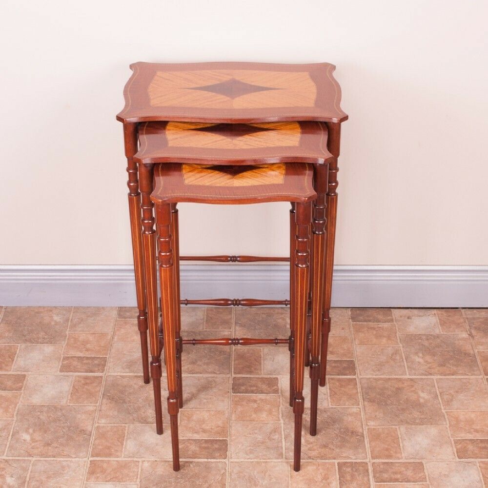 Good Quality Inlaid Mahogany Nest Of Three Tables photo Furniture