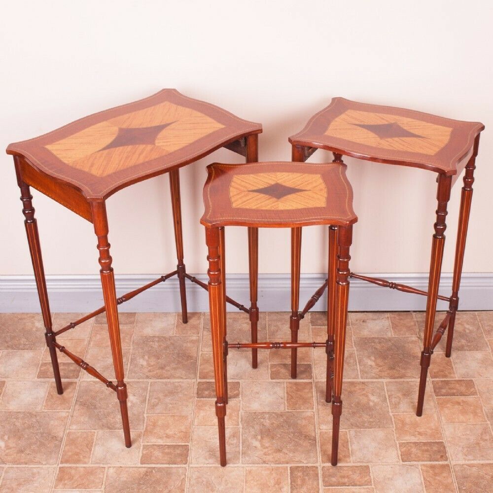 Good Quality Inlaid Mahogany Nest Of Three Tables photo vintage