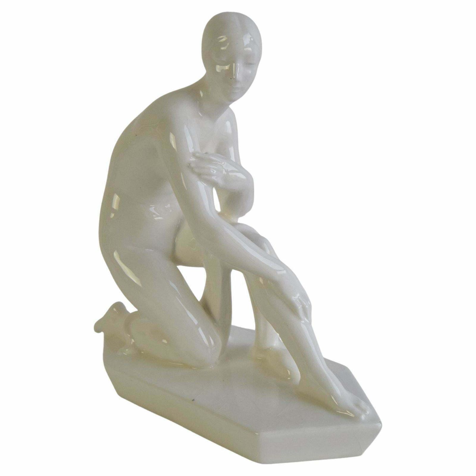 Ceramic Sculpture Of A Naked Woman By Hubert Kovařík/Svitavka, Circa 1920's.