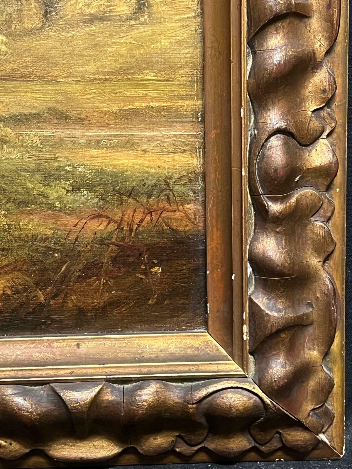 photo for sale Antique English 19th Century English Oil Pastoral Landscape With Woodcutter And Cattle Grazing 19th Century