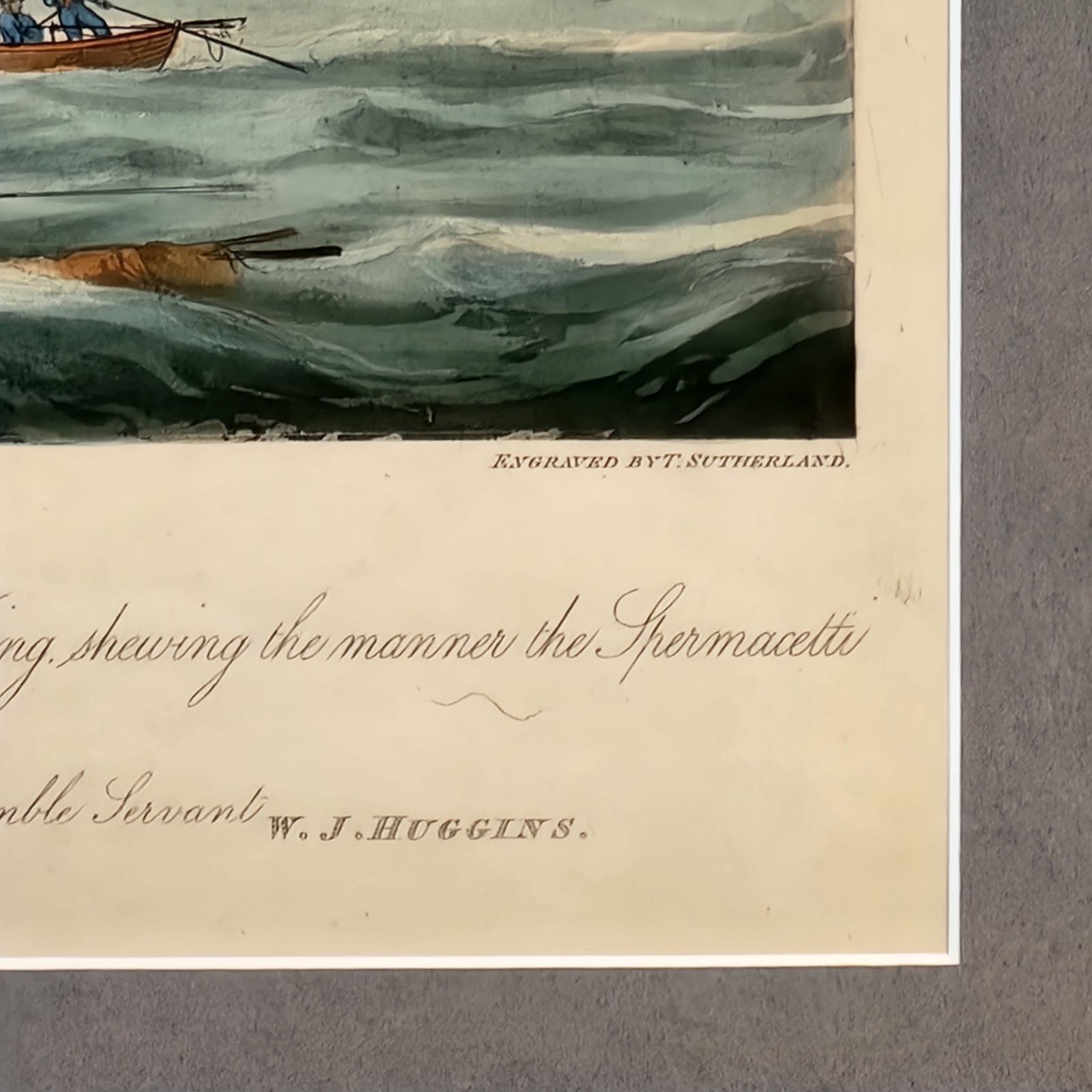 Framed Antique Aquatint South Sea Whale Fishery 19th C After William Huggins photo vintage