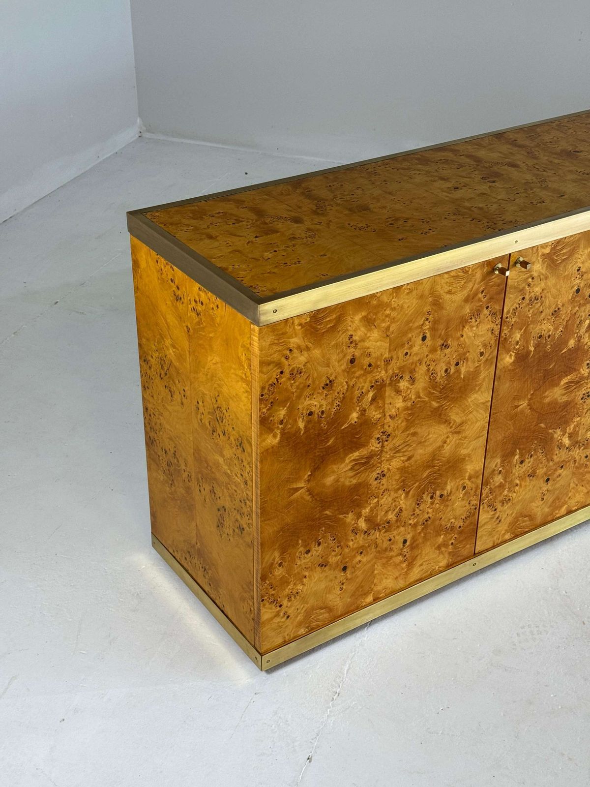Lacquered Burlwood And Brass Credenza, 1970s photo vinterior