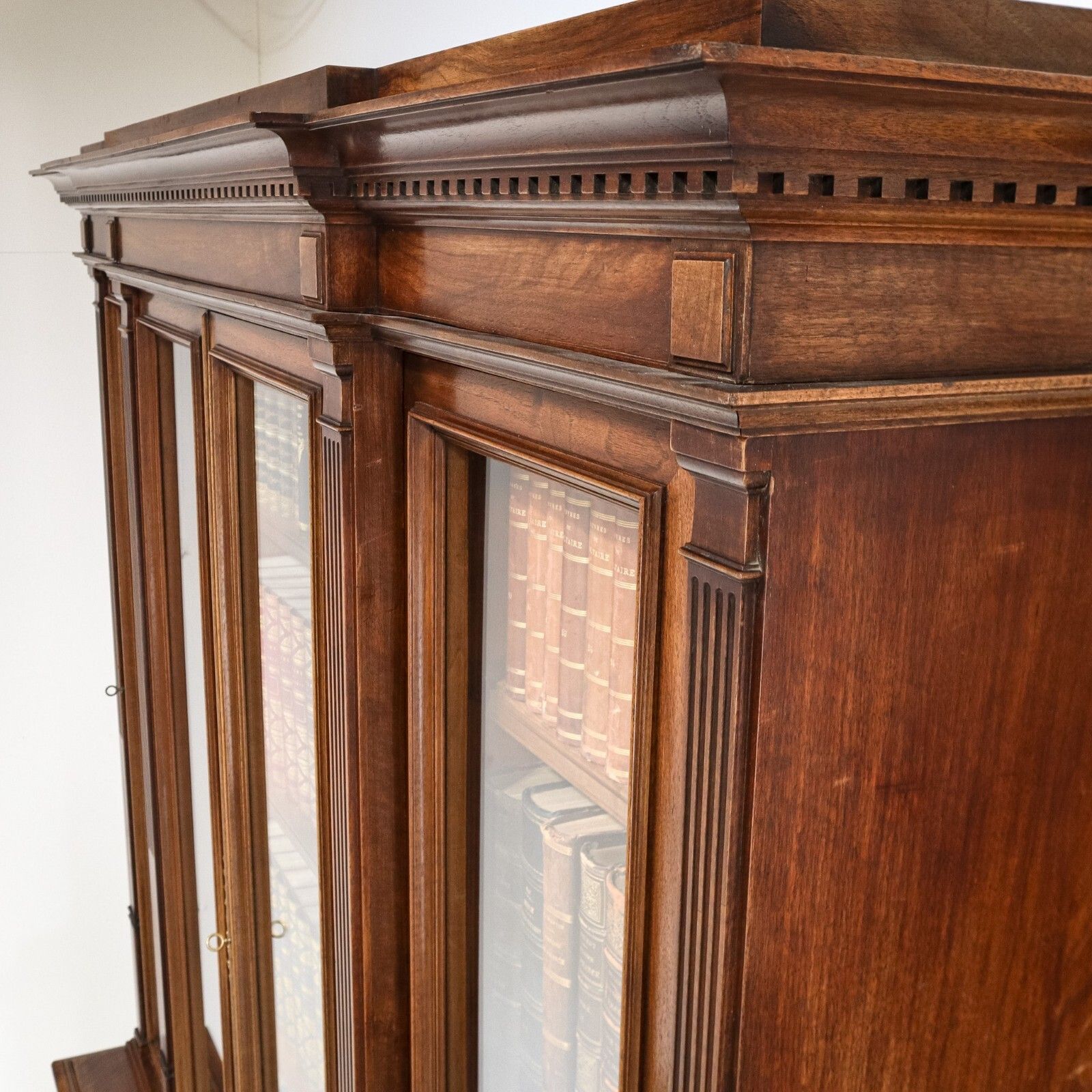 Furniture French Walnut Breakfront Library Bookcase photo