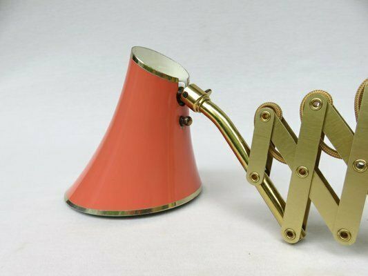 photo for sale Mid Century Aluminum And Brass Scissor Lamps, 1950s, Set Of 2