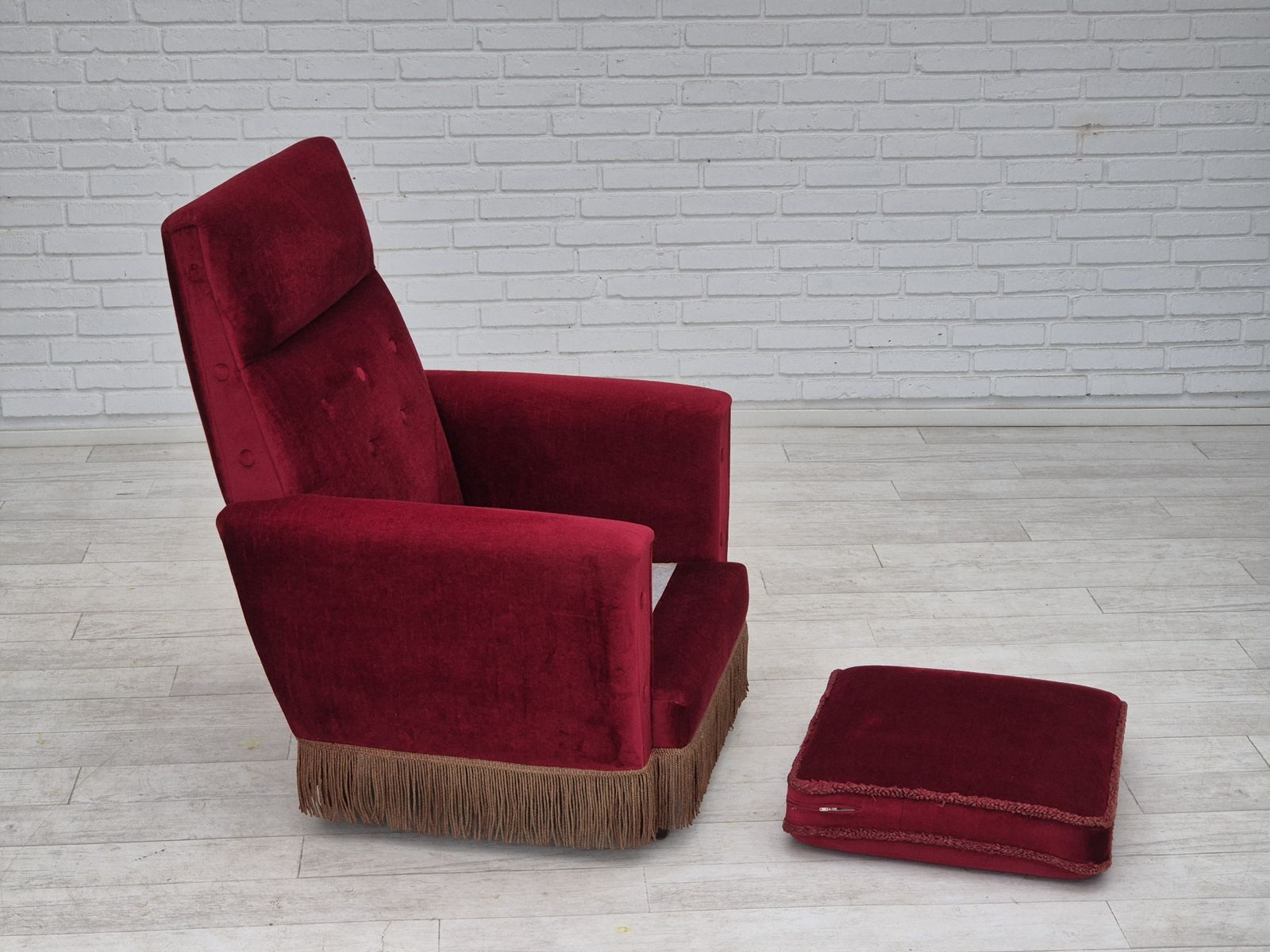 1970s, Danish Highback Armchair, Original Condition, Red Furniture Velour. photo buy