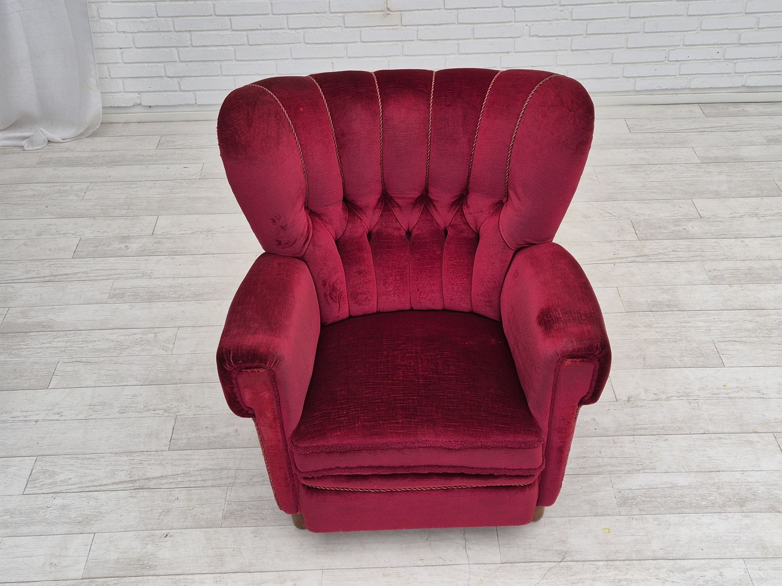 1960s, Danish Relax Armchair, Original Condition, Red Furniture Velour. photo Furniture