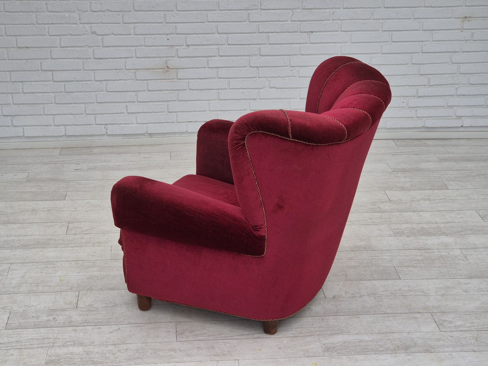 1960s, Danish Relax Armchair, Original Condition, Red Furniture Velour. photo 1550.0