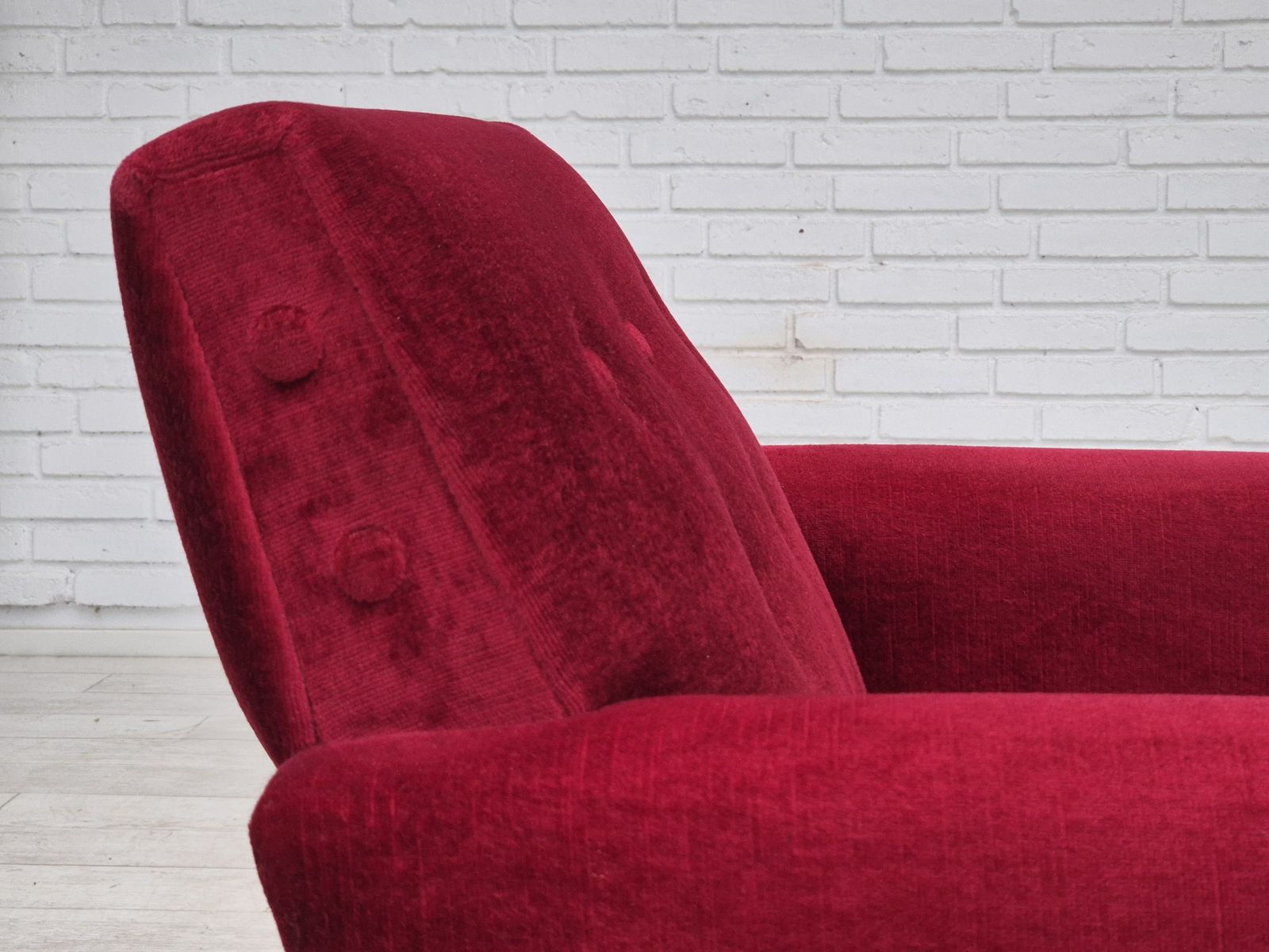 1970s, Danish Lounge Chair, Original Condition, Cherry Red Velour Fabric. photo Furniture
