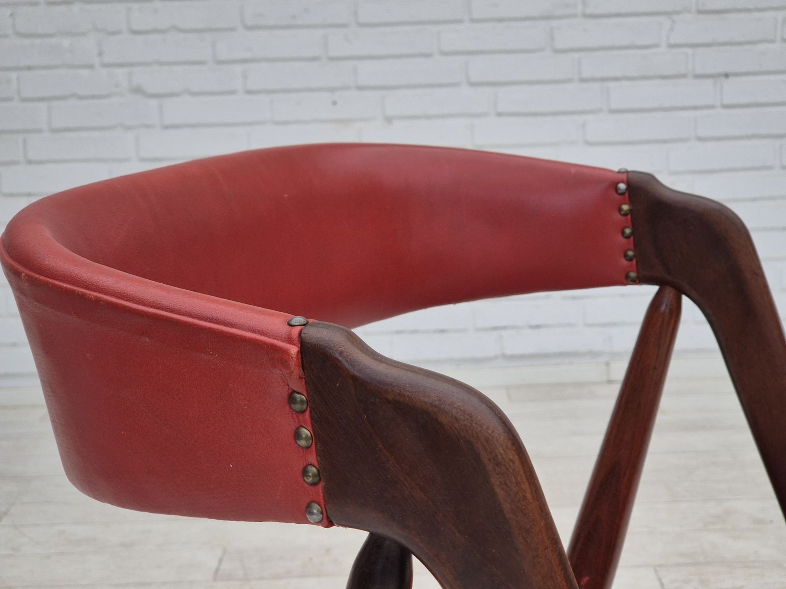 350.0 1960s, Danish Chair By Farstrup, Original Condition, Solid Teak Wood, Leather. photo