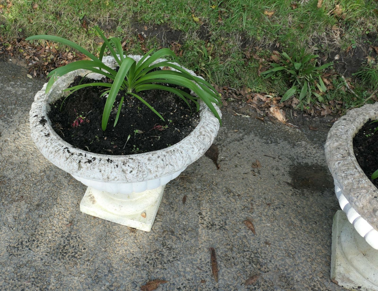 A Pair Of Large Weathered Cast Stone Garden Planters photo Garden Decor