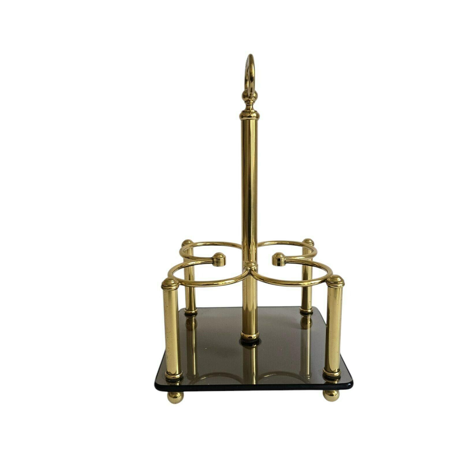 Vintage Hollywood Regency Brass And Smoky Glass 4 Bottles Wine Rack Made In Italy photo buy