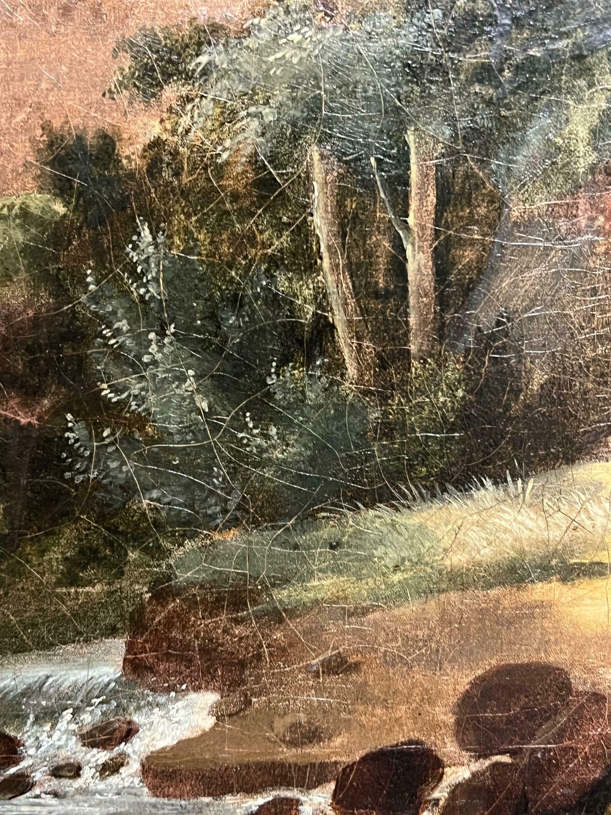 French Schoolfine 1800's French Oil  Figures By Monastic Ruins Stream Bucolic Landscape1800's photo buy
