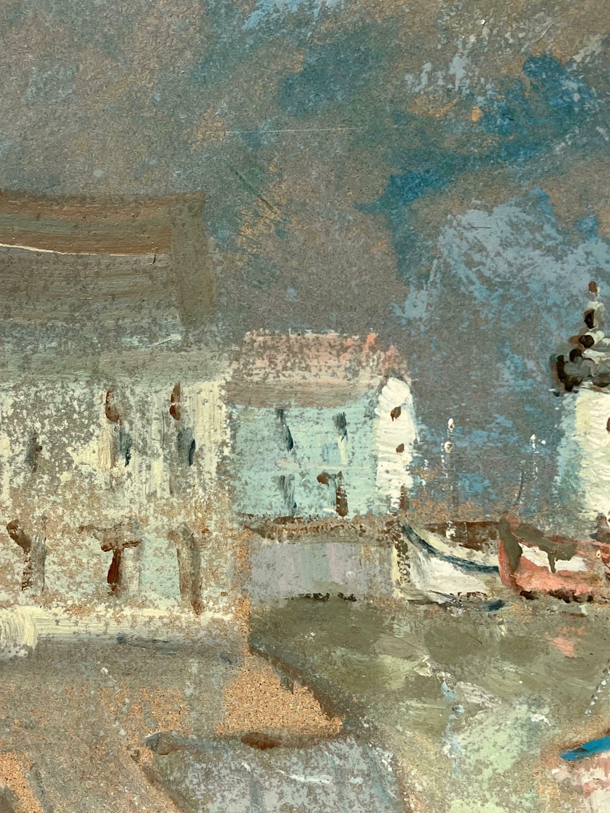 Fanch Lelimpressionist Rainy Harbor Coastal Scene With Lighthouse Landscape20th Century photo for sale