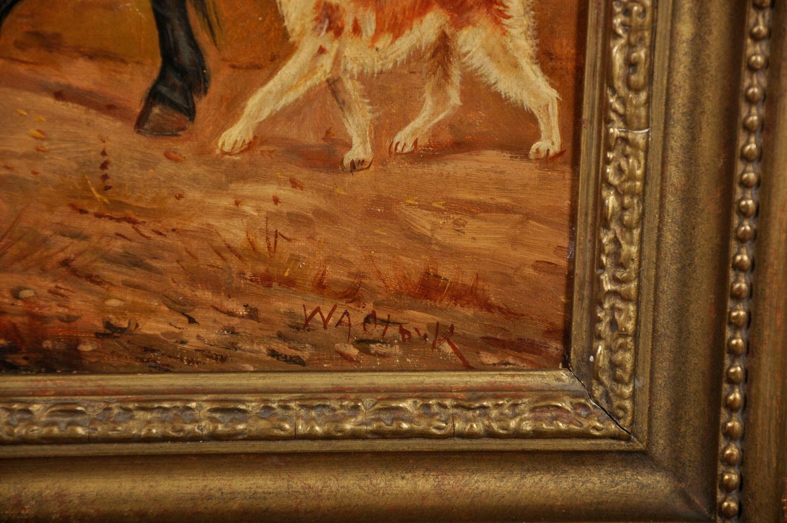 William Albert Clark (1880 1963antique British Sporting Oil Painting Horse & Dogs With Scottish Hunterc. 1920's photo for sale