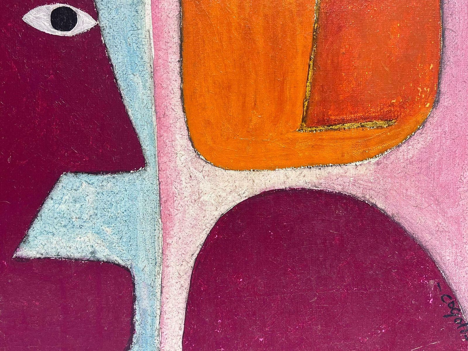 French School1970's French Abstract Modernist Signed Oil Figurative Portrait Oil Painting photo Art