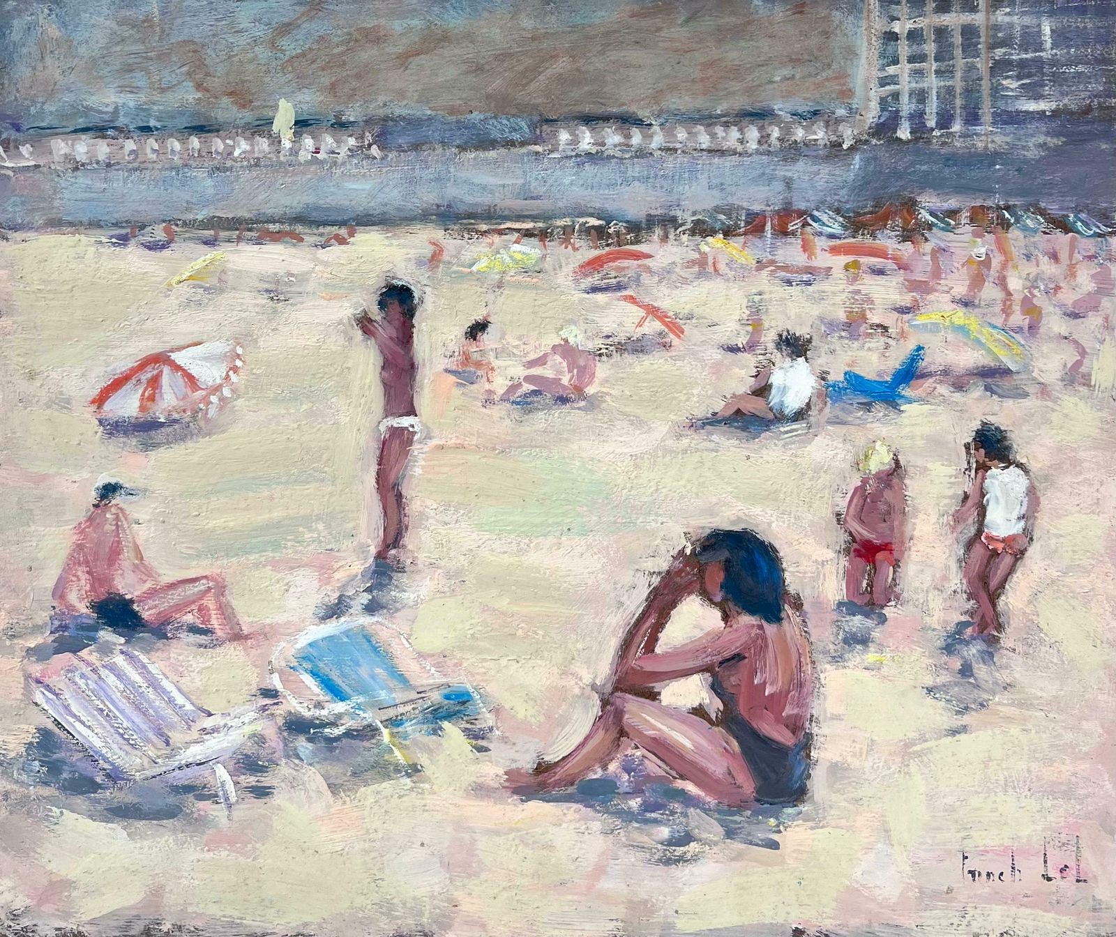 Fanch Lelsunbathers Relaxing On A Sunny Beach Day Dinan, La Plage France20th Century
