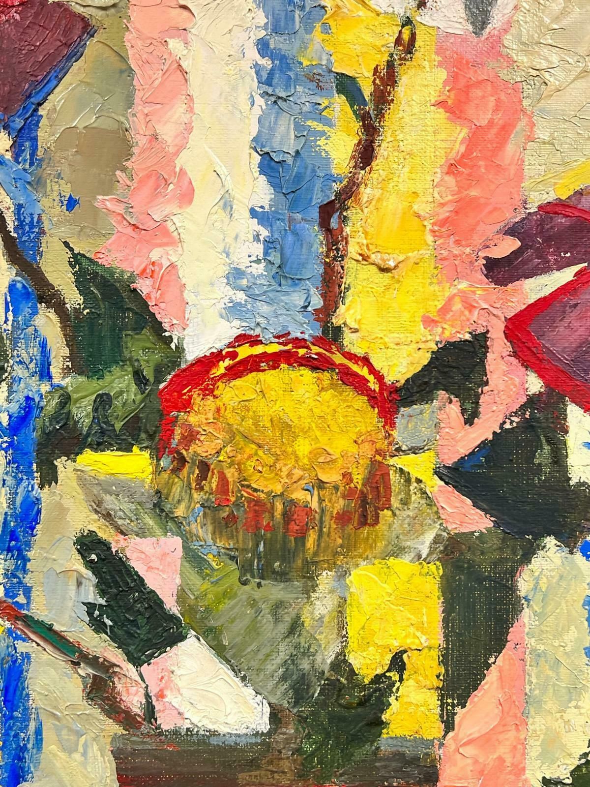 Josine Vignonmid Century French Cubist Signed Oil Painting Still Life Of Flowers In Vase1960's photo 1728.0