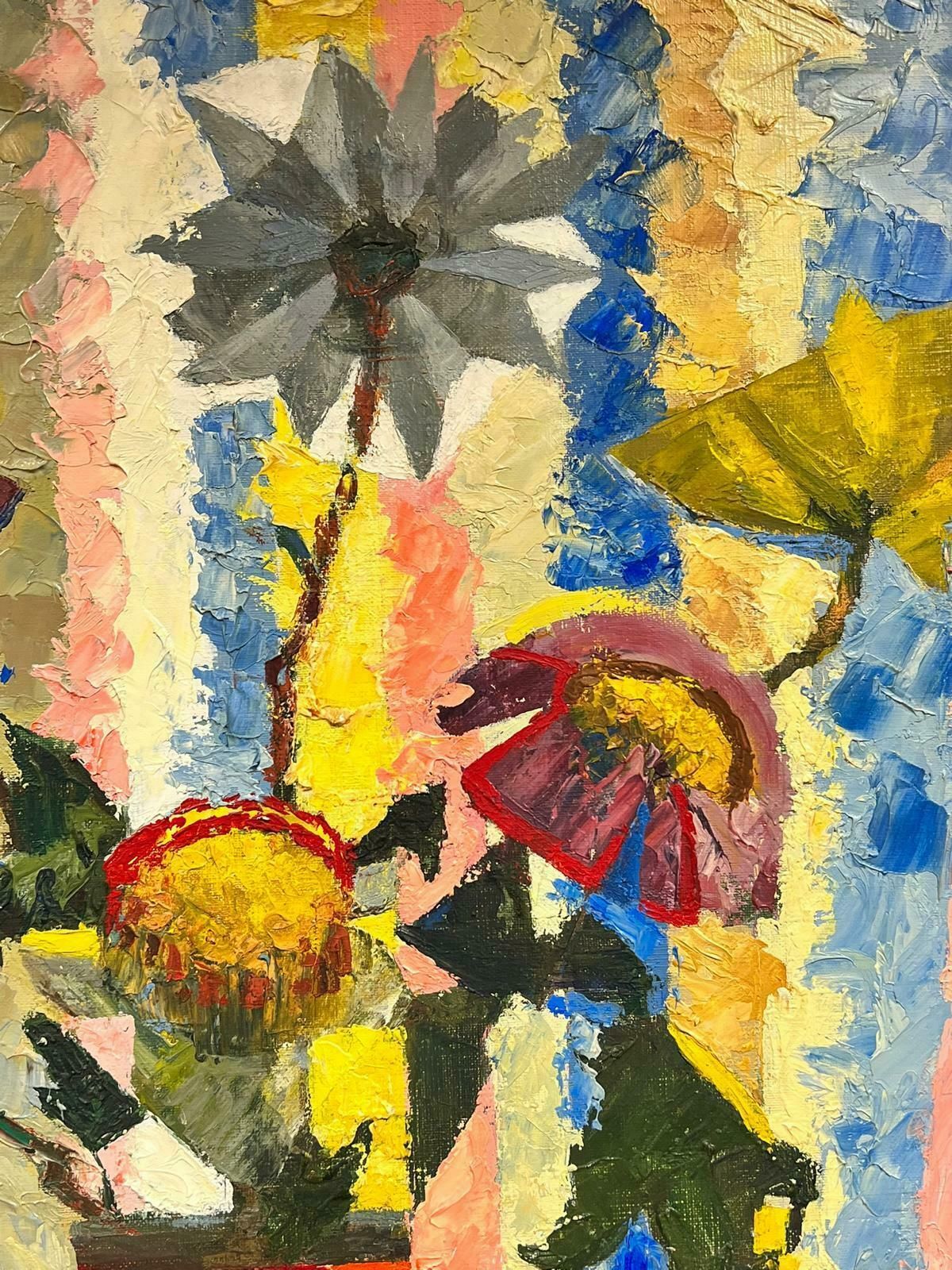Josine Vignonmid Century French Cubist Signed Oil Painting Still Life Of Flowers In Vase1960's photo buy