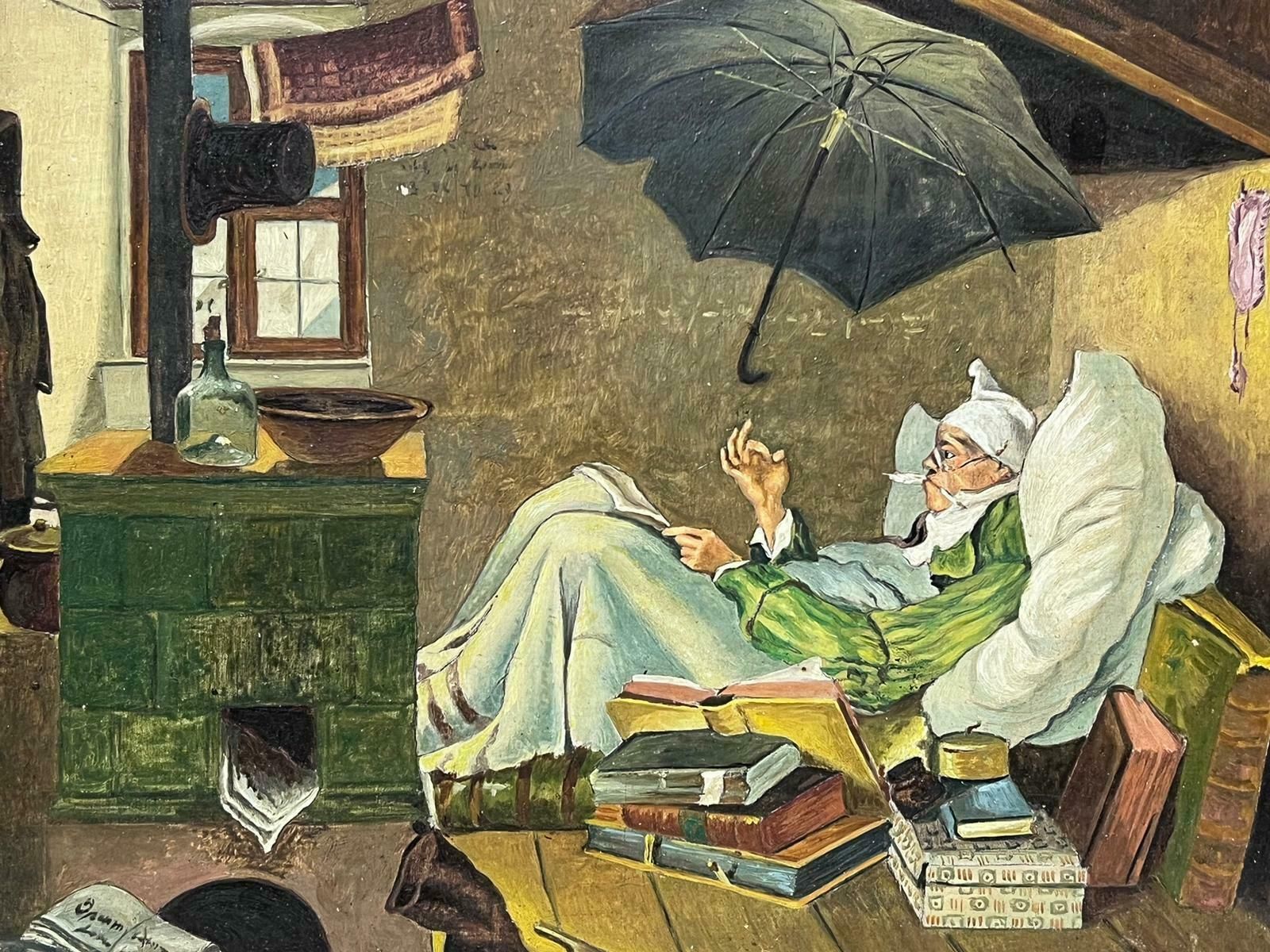 German Schoolthe Poor Poet Antique German Oil Painting After The Famous Carl Spitzweg Work photo 910.0