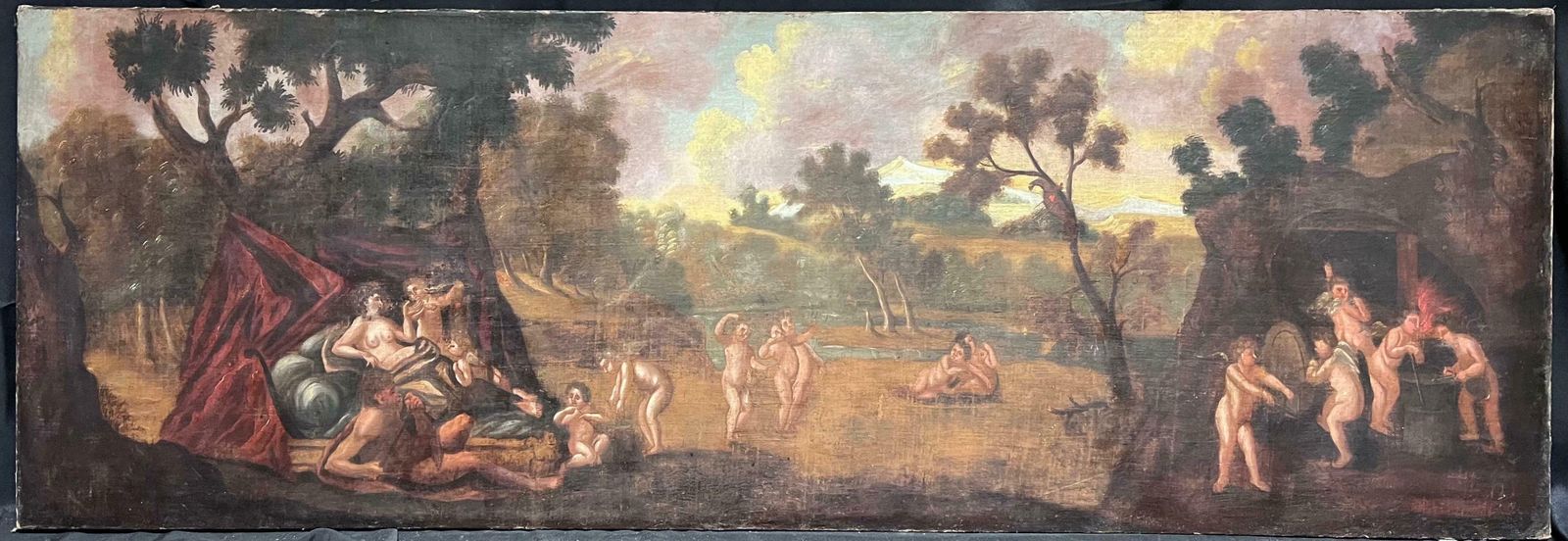 Northern European 17th Centuryhuge Old Master Oil Painting 17th Century Diana & Cupids In Panoramic Landscape photo furniture