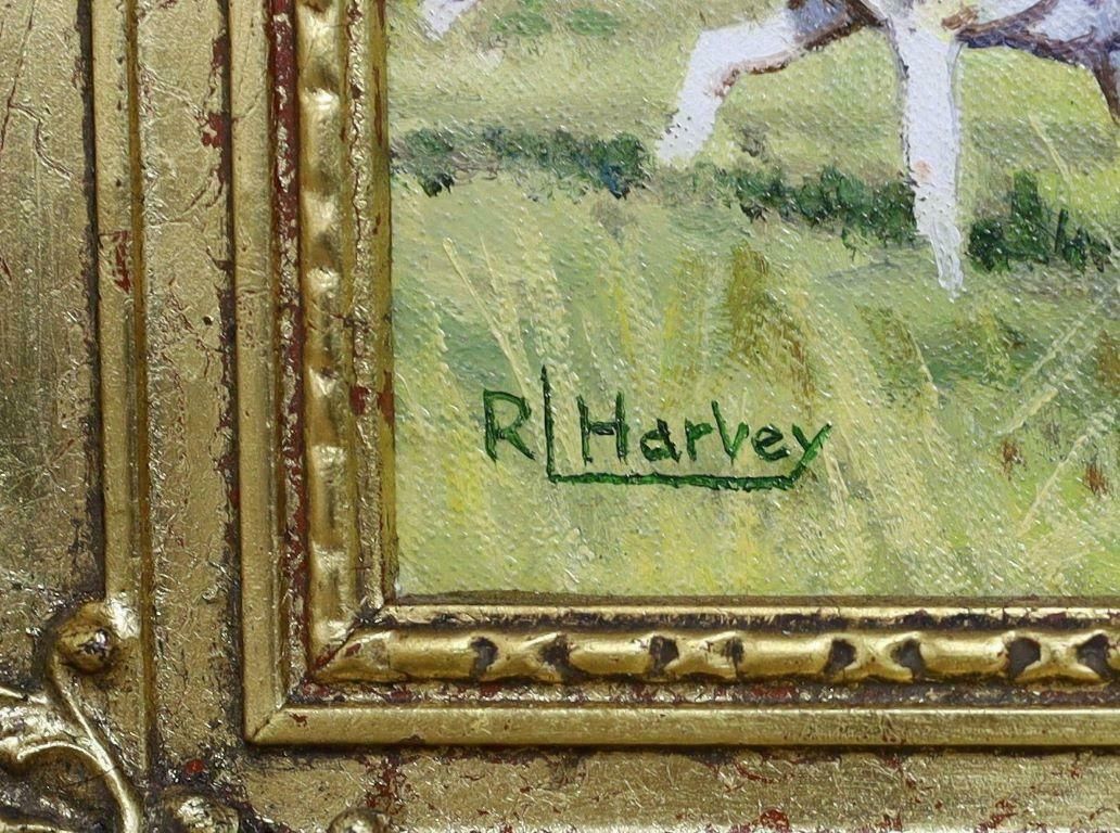 Reginald Llewellyn Harvey British Sporting Art Huntsman And Hounds In Landscape, Signed Oil Painting photo for sale