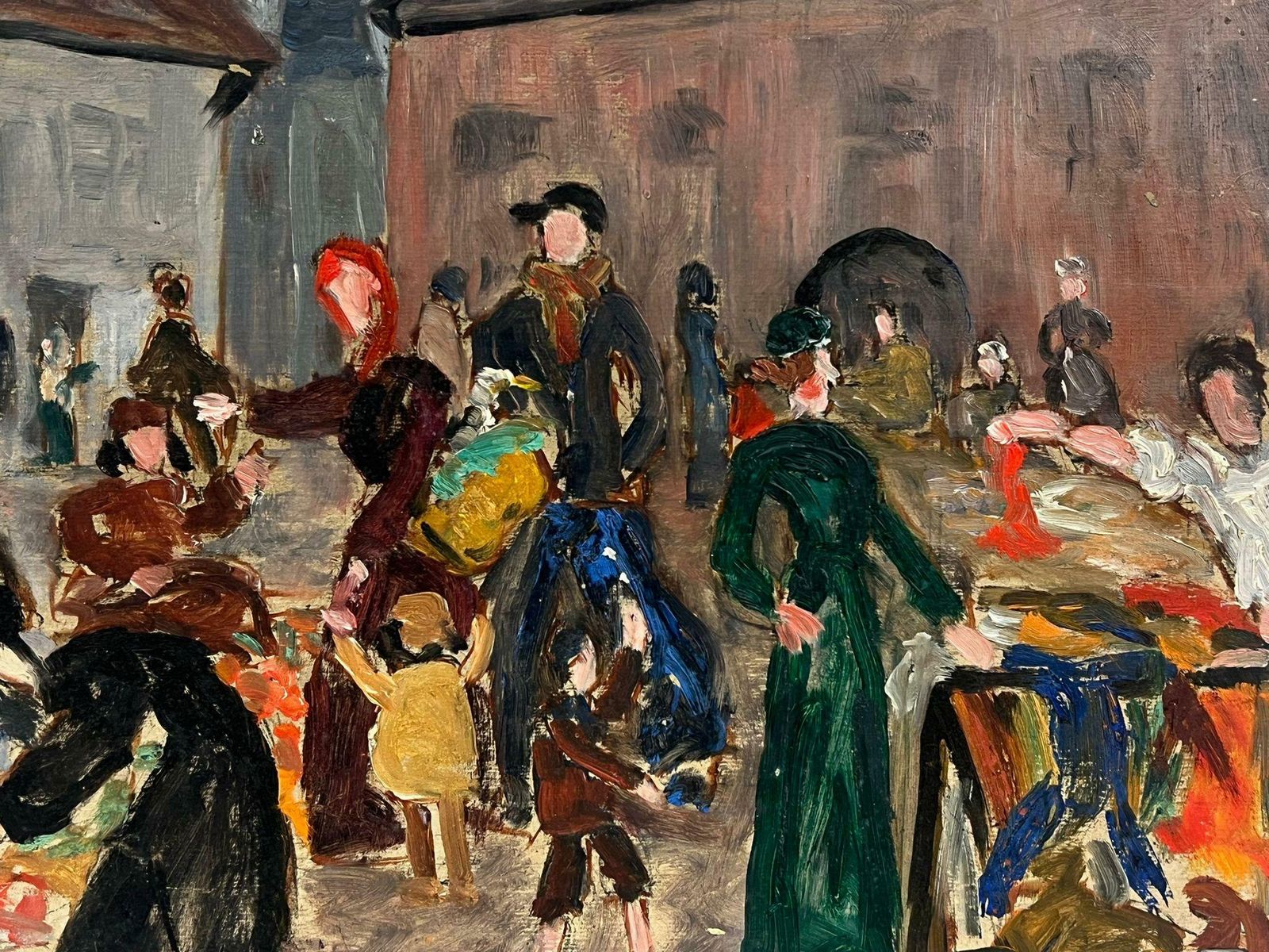 Simone Forge1930's French Post Impressionist Busy French Market Scene Many Figures1930's photo vinterior