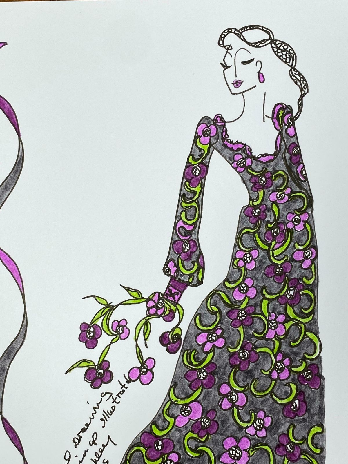 Roz Jenningsoriginal Fashion Design Illustration Watercolor Painting Laura Ashley Designerc. 2000's photo for sale