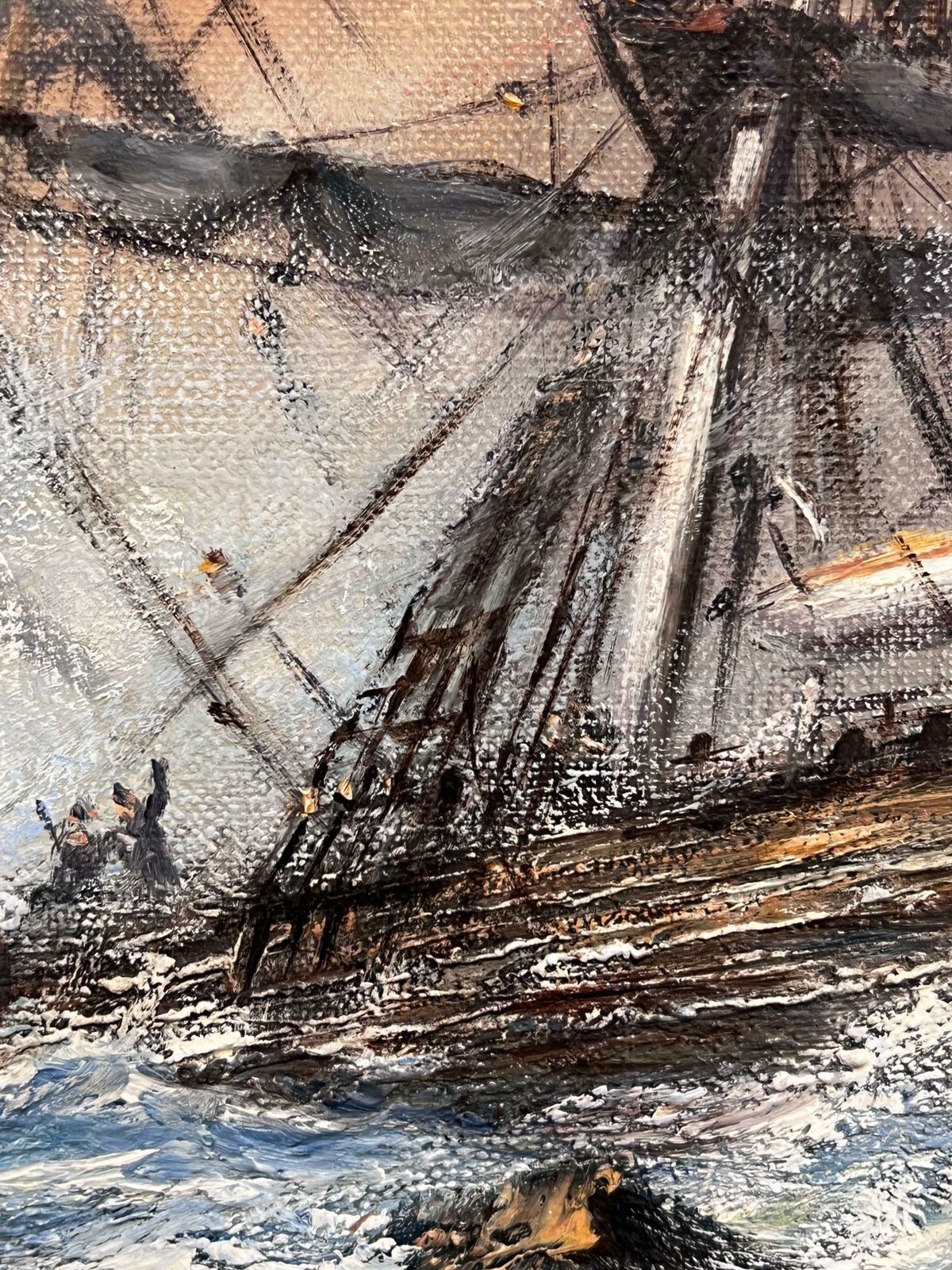 Anthony Hedgeslarge British Marine Oil Painting Classic Tall Sailing Shipwreck On Rocks At Sea20th Century photo buy