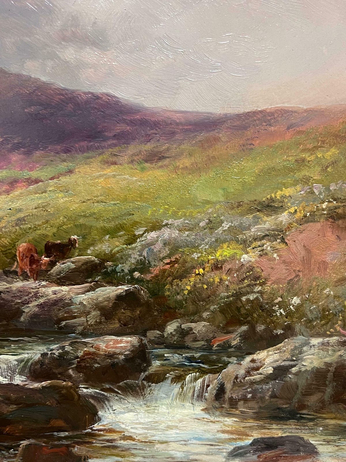 George Henry Jenkins (British, 1843 1914antique British Oil Painting Cattle By Highland Stream At Sunset, Framed19th Century photo buy