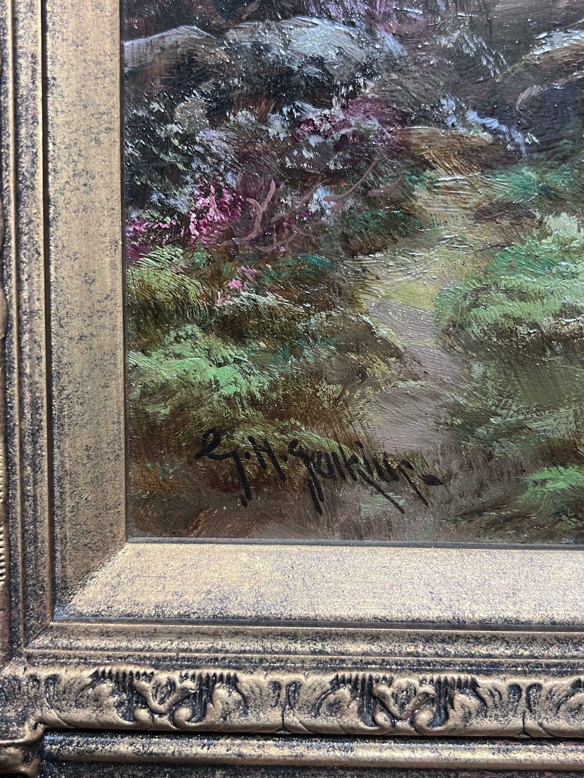 photo for sale George Henry Jenkins (British, 1843 1914antique British Oil Painting Cattle By Highland Stream At Sunset, Framed19th Century