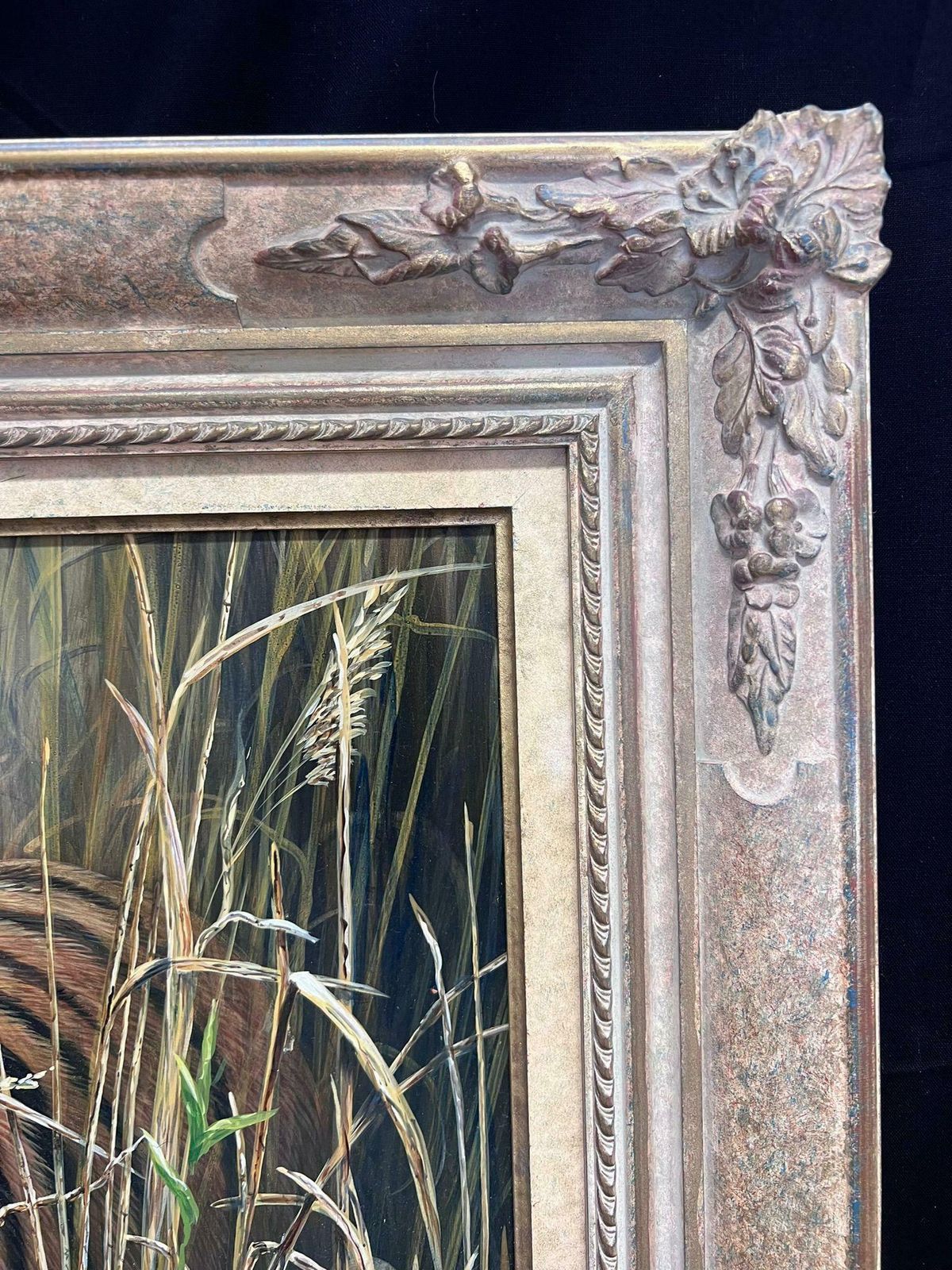 British School Majestic Tiger Tall Grass Realistic Wildlife British Oil Painting Ornate Frame photo vinterior