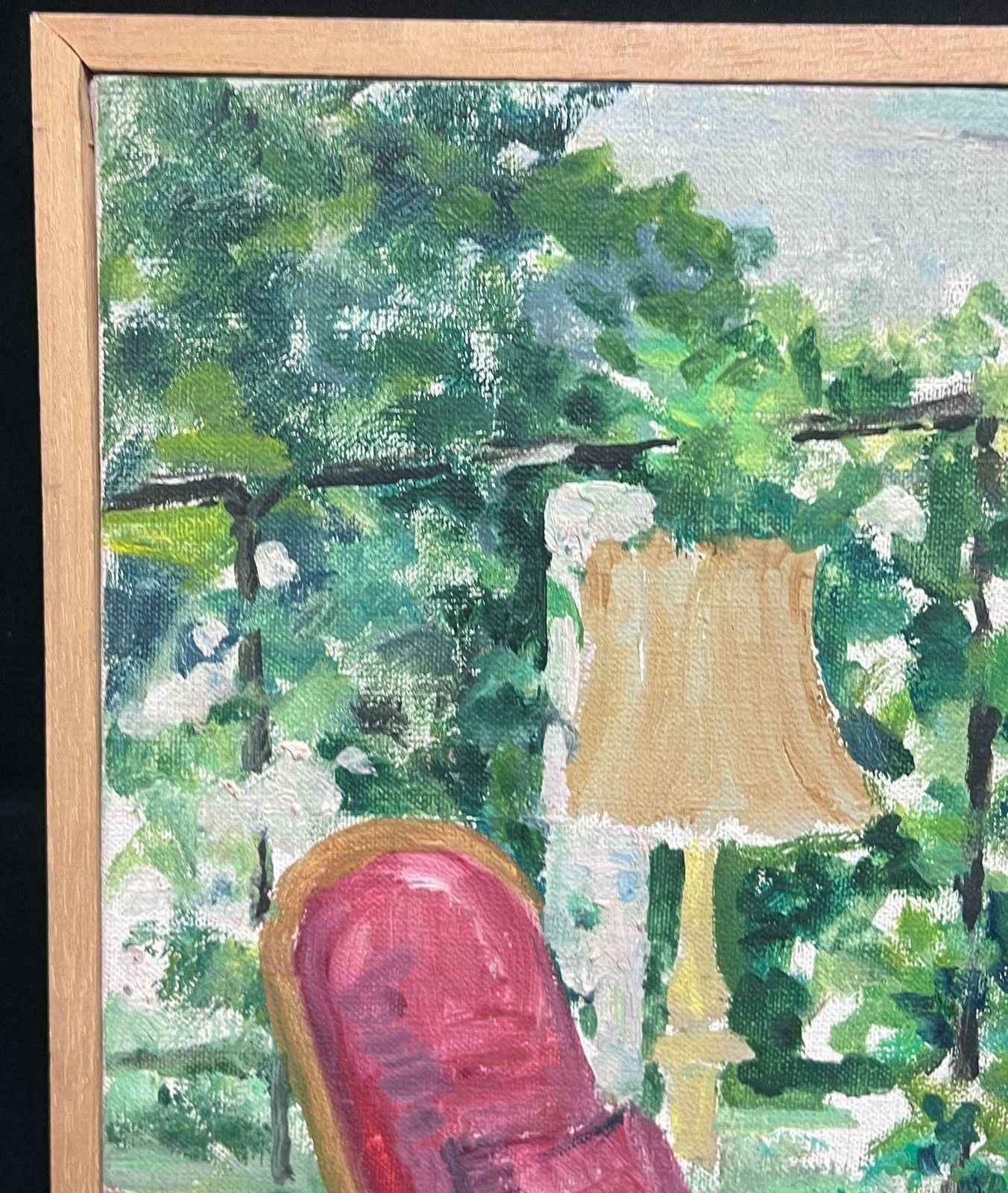 Regine David20th Century French Post Impressionist Oil Pink Chair In Interior Garden Roo1950's photo furniture