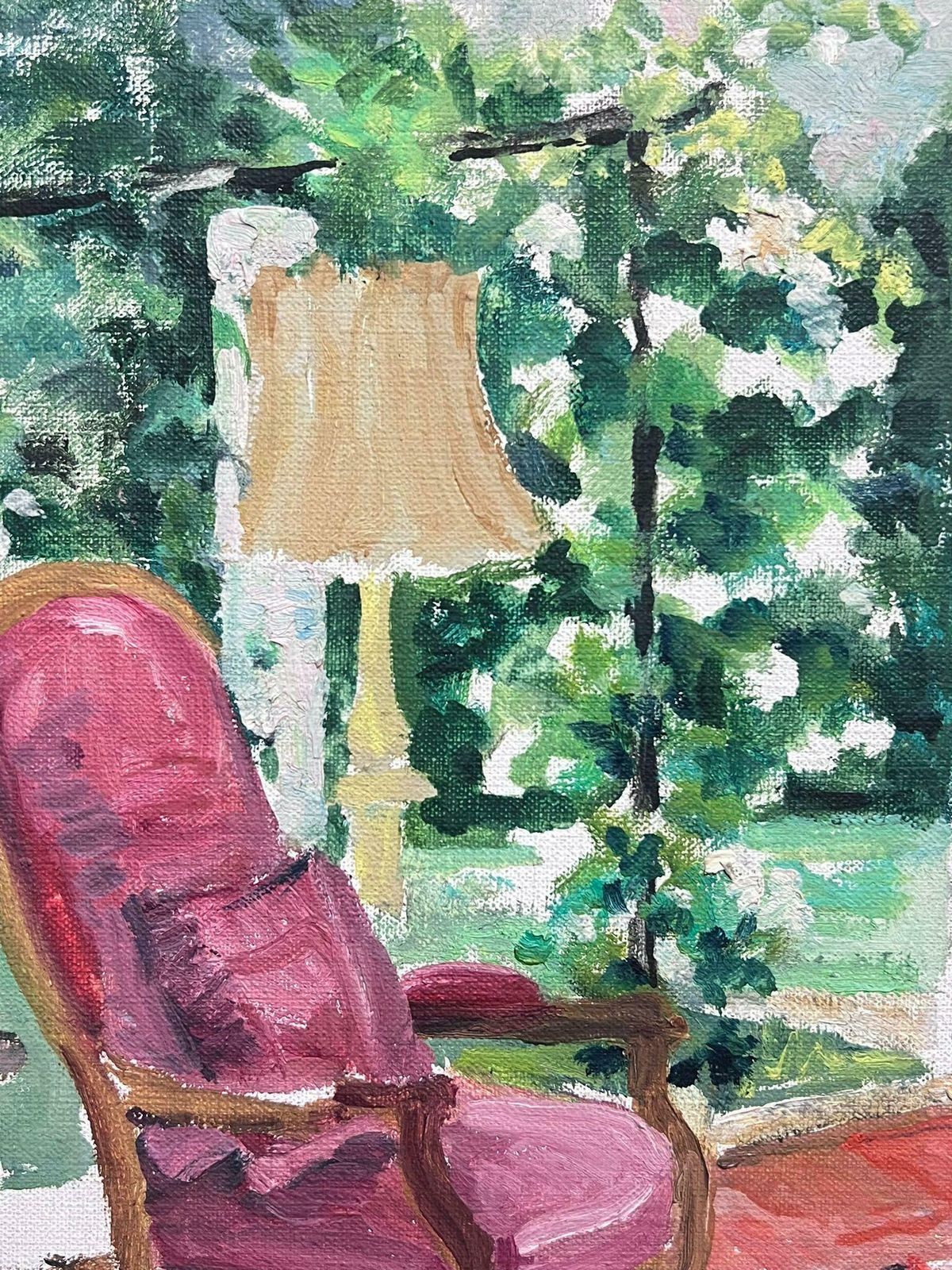 Regine David20th Century French Post Impressionist Oil Pink Chair In Interior Garden Roo1950's photo 707.0