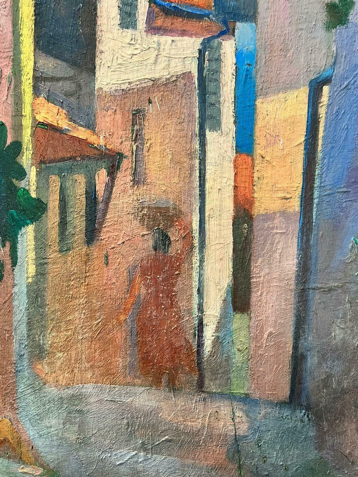 Suzanne Crochetprovencal Sunny Old Town 1930's French Post Impressionist Oil Paintingc. 1930's photo for sale