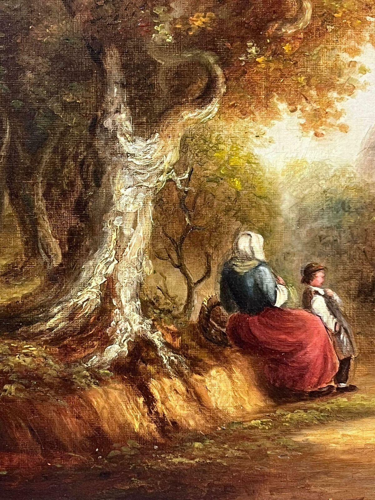 Suffolk School19th Century Suffolk School Oil Painting Figures In Rural Woodland Lane photo Art