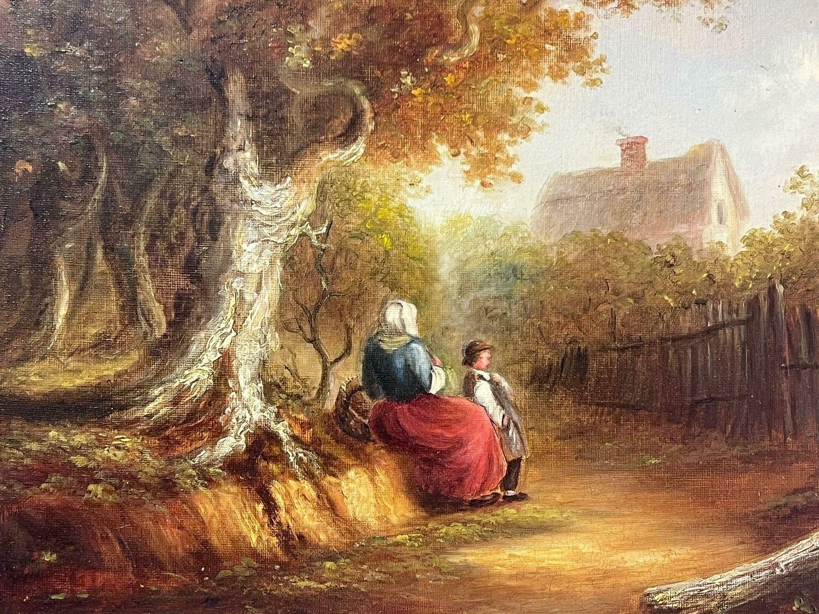 808.0 Suffolk School19th Century Suffolk School Oil Painting Figures In Rural Woodland Lane photo