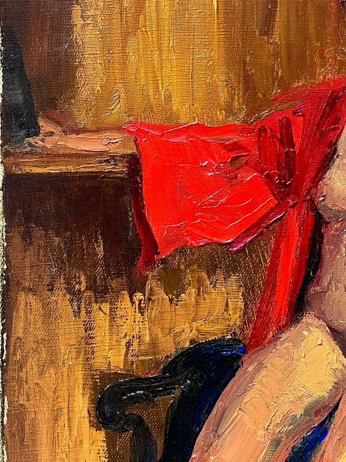 Josine Vignon1950s French Post Impressionist Nude Lady Artists Studio In Red Gown1950s photo for sale