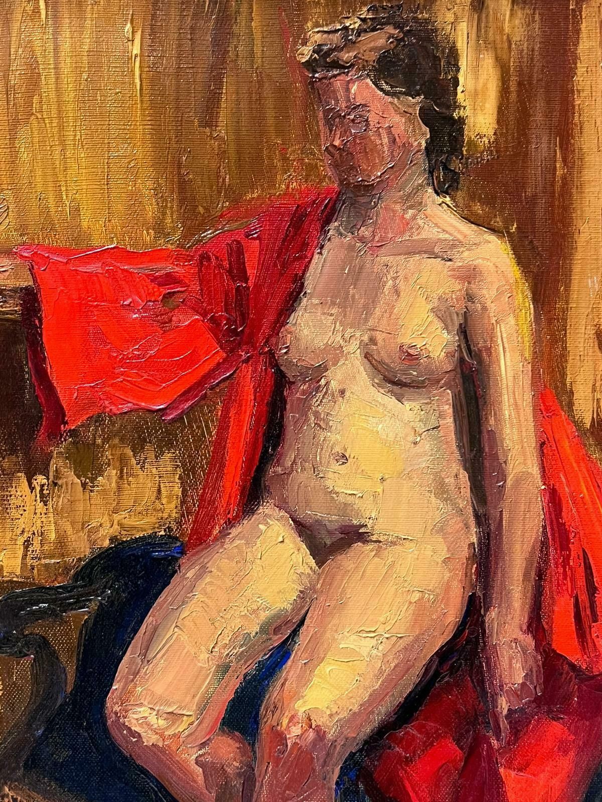 Josine Vignon1950s French Post Impressionist Nude Lady Artists Studio In Red Gown1950s photo vinterior