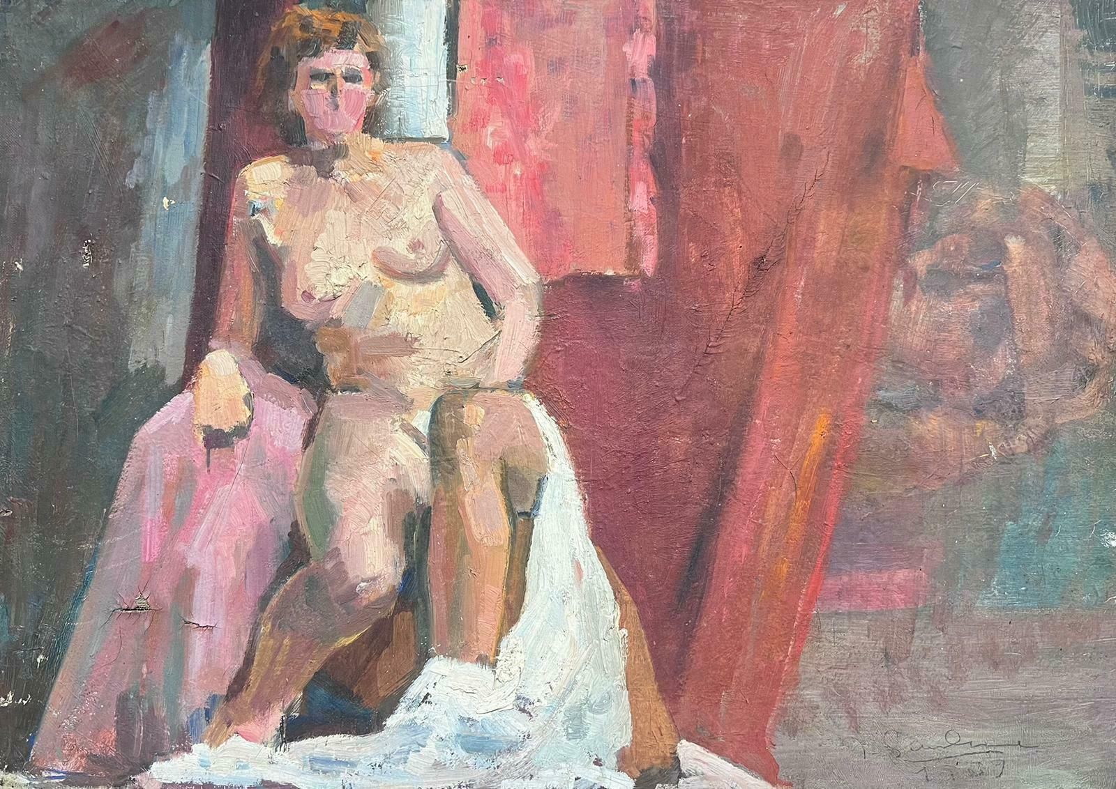 French School1930's French Post Impressionist Signed Oil Nude Lady In Interior Setting1930's