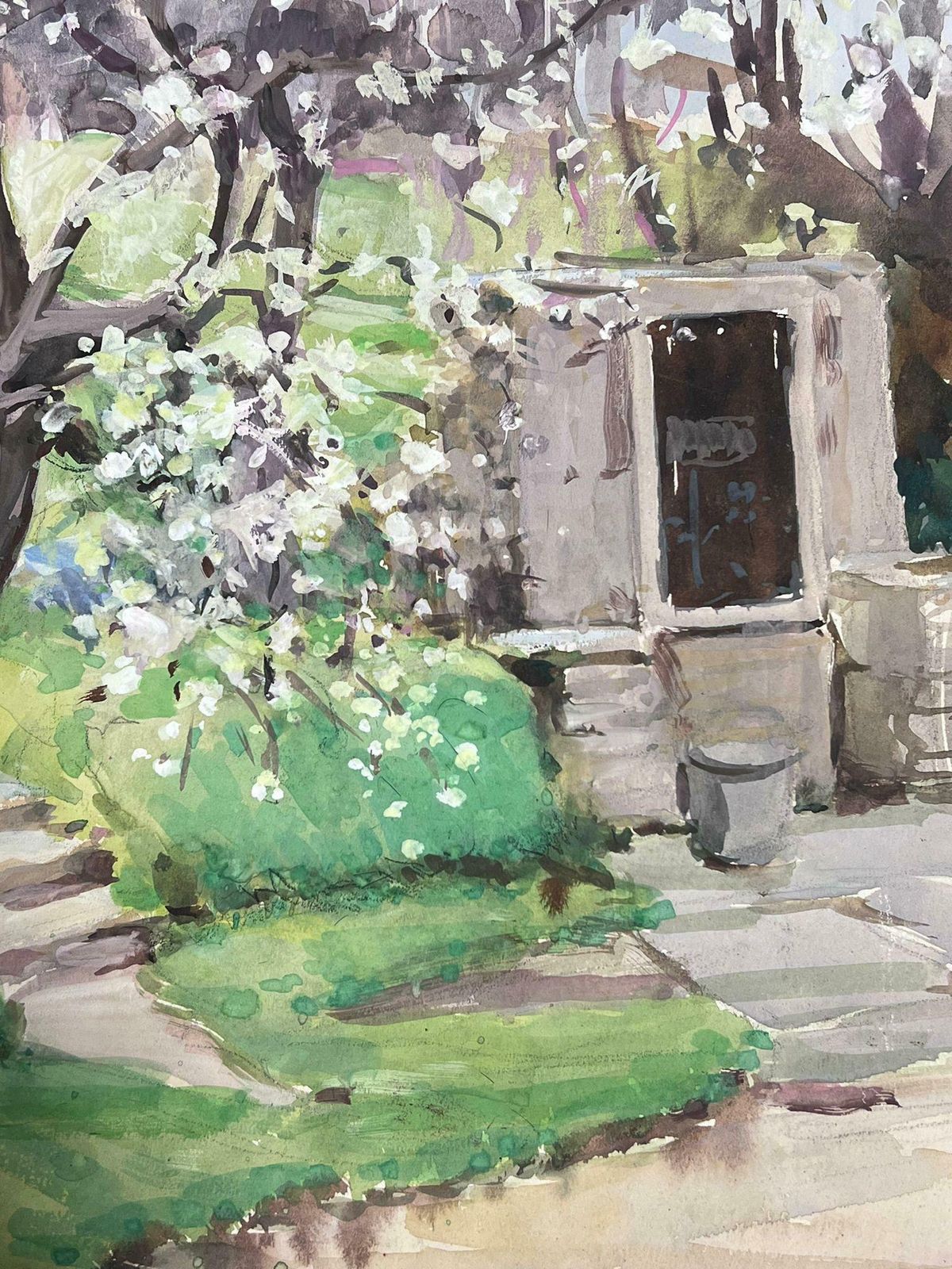 Louise Alix1930's French Impressionist White Blossom Tree Garden Landscape1930's photo furniture